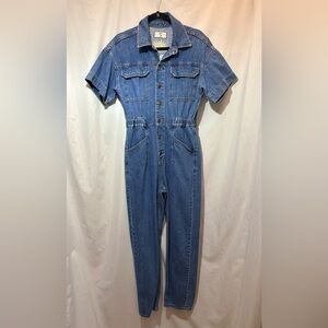 Free People Blue Denim Jumper with Embroidery “No Bad Days” Size S